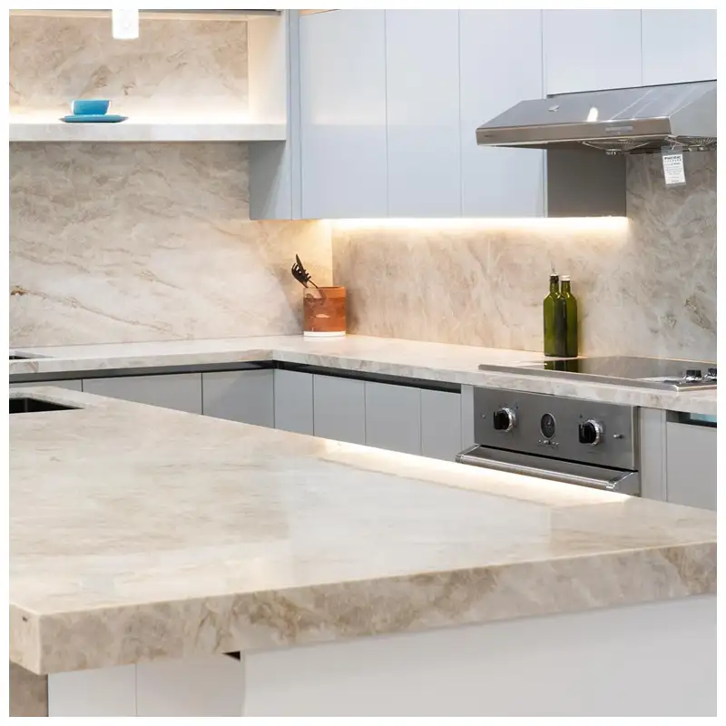 Patagonia Quartzite Kitchen Countertops with White Cabinets Patagonia Quartzite Kitchen Countertops with White Cabinets